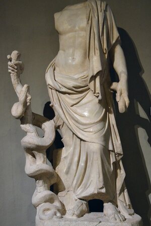 Statue of Asklepios, from the Gymnasium of Salamis, 2nd century AD, Cyprus Museum, Nicosia, Cyprus (21875082364). Экспонат из собрания: Кипрский музей.