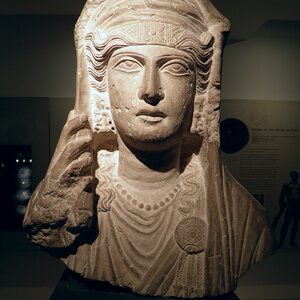 Limestone bust of a veiled woman, from a sculpture set in a tomb at Palmyra (Syria), about AD 80-100, Ashmolean Museum (8400694289). Object from the collection: Ashmolean Museum: Antiquities.
