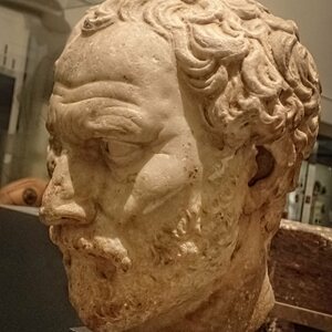 Portrait head of Demosthenes, Greek, 250-150 BCE, Ashmolean Musem. Object from the collection: Ashmolean Museum: Antiquities.