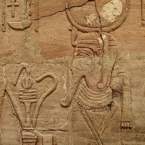 Closeup of relief on the Shrine of the 25th dynasty pharaoh and Kushite King Taharqa Egypt 7th century BCE (7) (28159799385). Object from the collection: Ashmolean Museum: Antiquities.