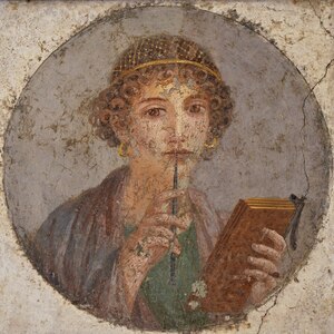 Pompeian fresco of a woman with wax tablet and stylus. This is not a token tessera, but an important visual parallel for written culture. Photo: Carole Raddato, CC BY-SA 2.0.