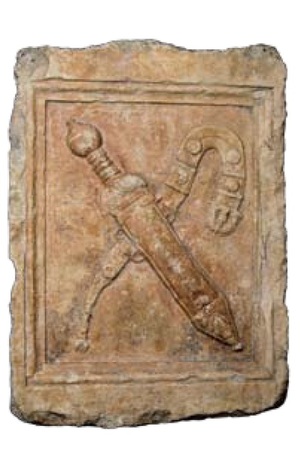 Tombstone bas-relief with cingulum and pugio. 3rd quarter of the 1st century AD,AMI Pula,inv. no. A-301