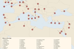 Карта археологических памятников из раздела: форты, города, порты, поля сражений и комплексы находок, включая Масаду.