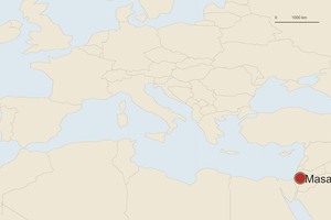 Карта расположения Масады у западного берега Мертвого моря.