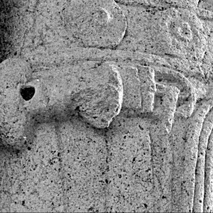 Part of the tombstone of Gnaeus Musius,aquilifer of the fourteenth Legion with pugio. The tombstone is located in the Mainz Museum,1st century AD.