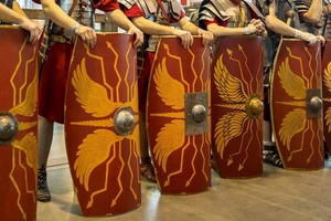 Legio X Fretensis reenactors with reconstructed scuta.